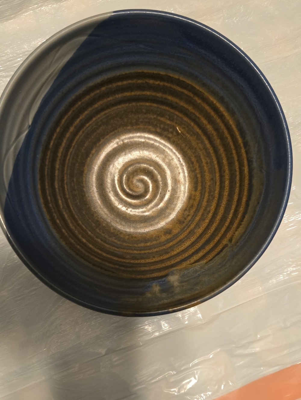 Handcrafted Blue and Brown Spiral Ceramic Bowl - Home Art